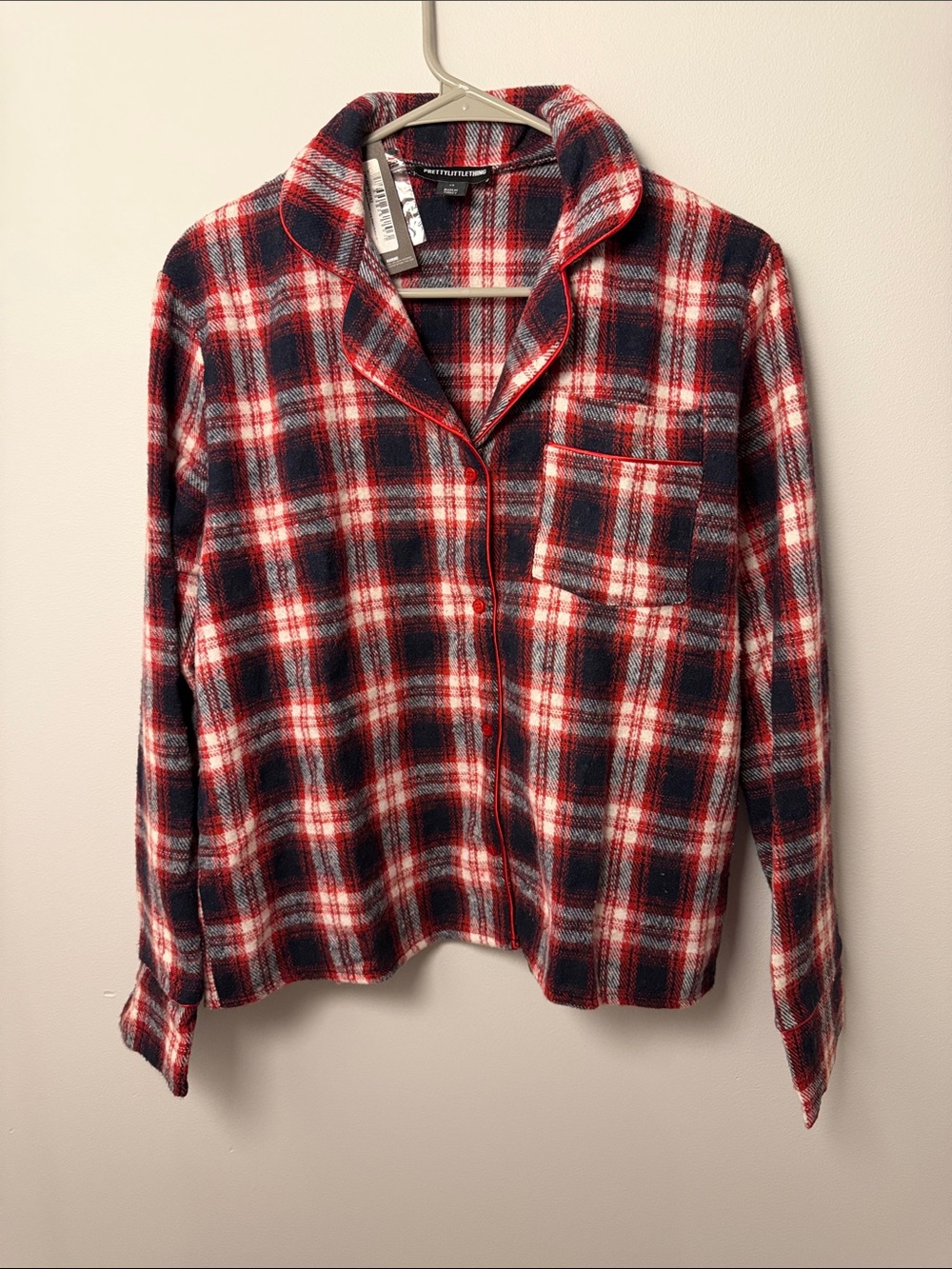 NWT PrettyLittleThing Red Brushed Check Mix And Match Long Sleeve Button Up / XS